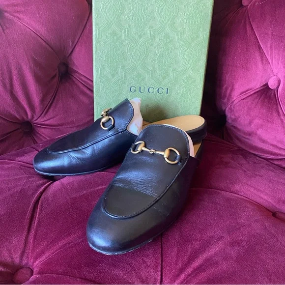 SOLD Gucci Women’s Princetown Leather Slipper Flats Loafers Slides Mules 37.5 - Picture 1 of 10